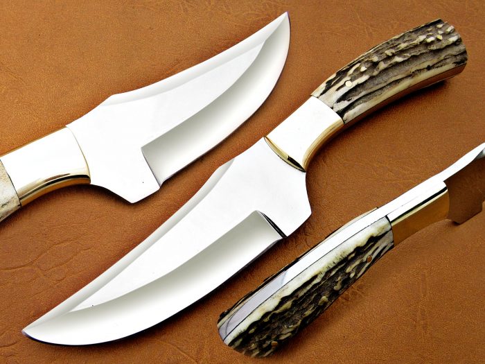 D2 STEEL BLADE KNIFE SKINNER DEER ANTLER HANDLE STEEL BOLSTER 9 INCH