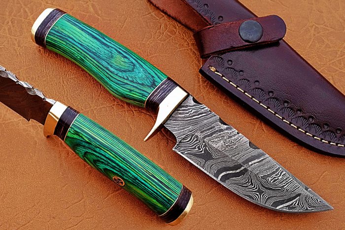 DAMASCUS STEEL BLADE HUNTING HANDLE GREEN SHEET OVERALL 8 INCH