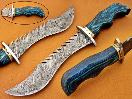 DAMASCUS STEEL BLADE BOWIE HANDLE MATERIAL BLUE SHEET OVERALL 14 INCH