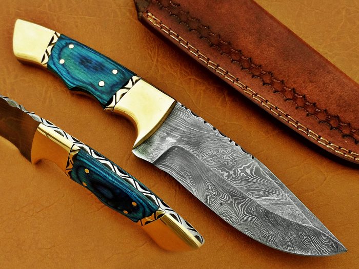 DAMASCUS STEEL BLADE KNIFE HANDLE MATERIAL BLUE MICARTA 9 INCH