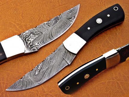 DAMASCUS STEEL BLADE SKINNER KNIFE BUFFALO HORN HANDLE 6.5 INCH