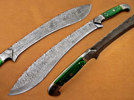 DAMASCUS KUKRIE KNIFE HANDLE GREEN MICARTA DAMASCUS BOLSTER 18 INCH