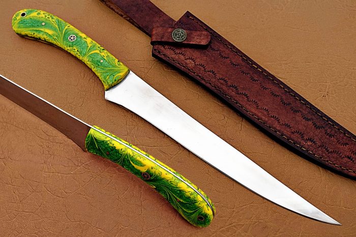 D2 STEEL BLADE FILLET KNIFE HANDLE MATERIAL GREEN RISEN BOLSTER 10 INCH