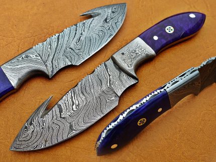 DAMASCUS STEEL BLADE KNIFE SKINNER PURPLE BONE HANDLE 8 INCH