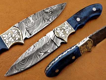 DAMASCUS STEEL BLADE HUNTING HANDLE MATERIAL BLUE MICARTA 9 INCH