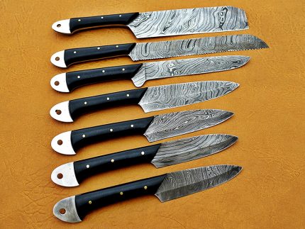 DAMASCUS STEEL BLADE CHEF SET BUFFALO HORN HANDLE OVERALL 6-12 INCH