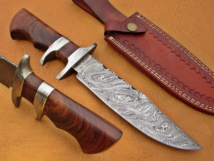 DAMASCUS STEEL BLADE BOWIE HANDLE MATERIAL ROSE WOOD 12 INCH