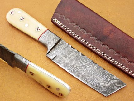 DAMASCUS STEEL TANTO BLADE KNIFE HANDLE CAMEL BONE OVERALL 8 INCH