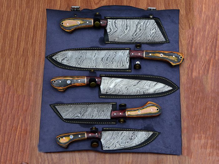 Damascus Handmade Steel Fixed Blade Kitchen Chef Knife Set