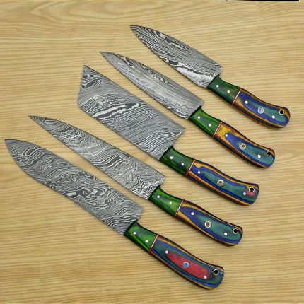 Damascus-Chef-Set-of-5-Chef-Knife-–-Kitchen-Chef-Knife-Set-Raindrop-Damascus-Knife-–-Anniversary-Gift-For-Him