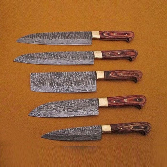 Custom Handmade Chef Knives Set In Damascus Steel