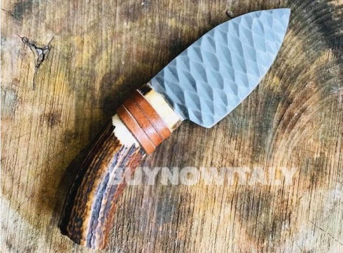 Hand Forged D2 Carbon Steel Hunting Knife Skinner Knife With Leather Sheath