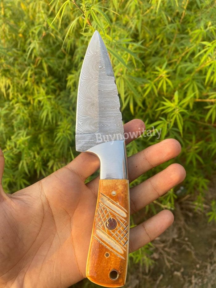 Hand Forged Damascus Skinner knife With Camel Bone Handle