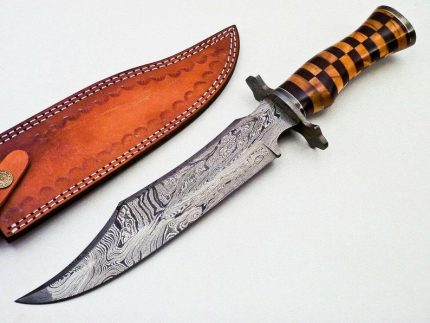 Damascus Steel Hunting Bowie Knife 15" Hunting knife Unique blade Engraved knife Gift For him