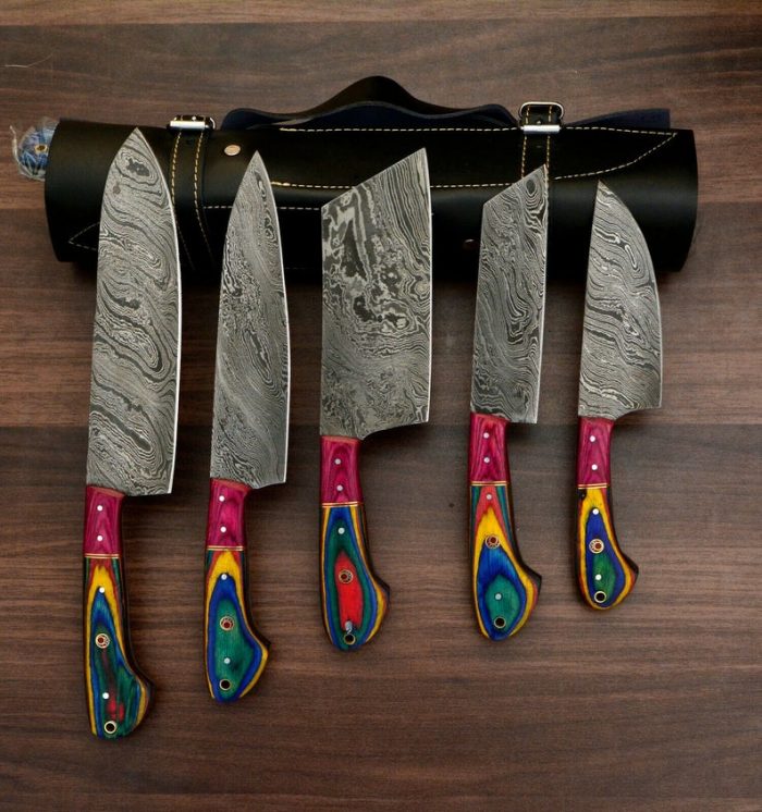 Custom Handmade Damascus Chef Knife Set