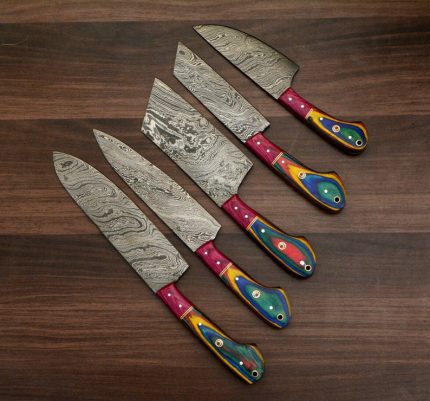 Custom Handmade Damascus Chef Knife Set