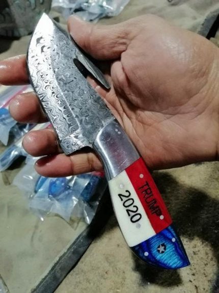 Handmade Damascus Steel Gut Hook Skinner, Hunting Knife