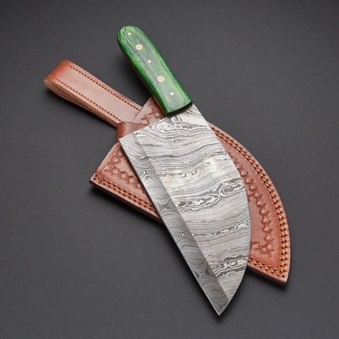 Handmade Damascus Serbian chef knife Green Dollar sheet Beautiful