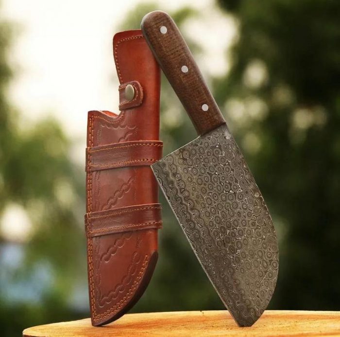 Handmade Damascus Steel Serbian Chef Cleaver Chopper Knife