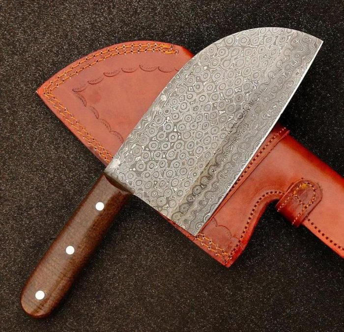 Handmade Damascus Steel Serbian Chef Cleaver Chopper Knife