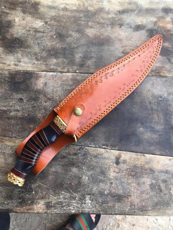 VKS-101 Damascus feather pattern Bowie knife