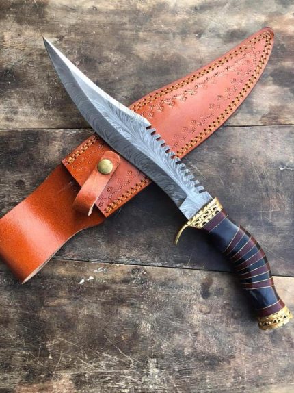 VKS-101 Damascus feather pattern Bowie knife