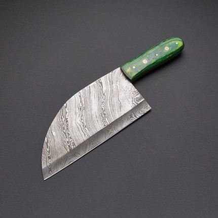 Handmade Damascus Serbian chef knife Green Dollar sheet Beautiful
