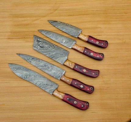 Custom Handmade Damascus Chef Knife Set Beautiful kitchen & Dinging set