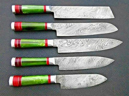 Customized Handmade Damascus Chef Knives Set with Bag