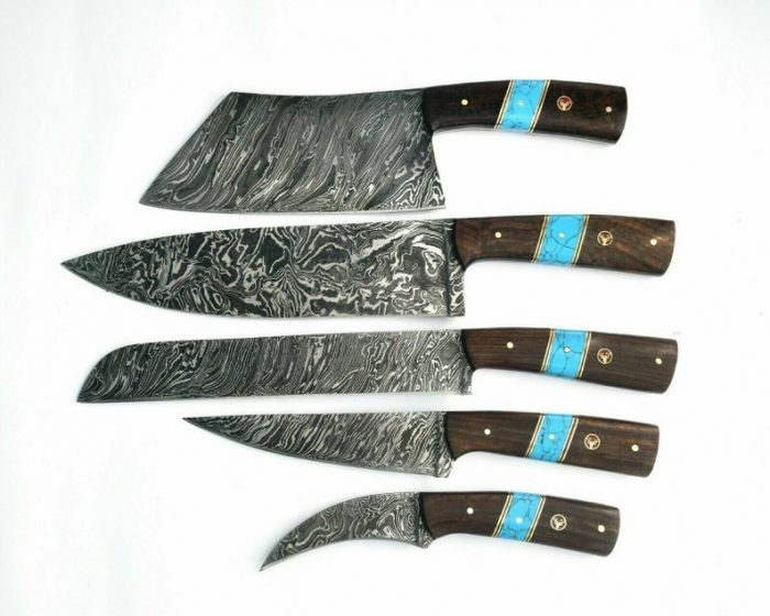 kitchen Chef Set In Damascus with Leather Sheath