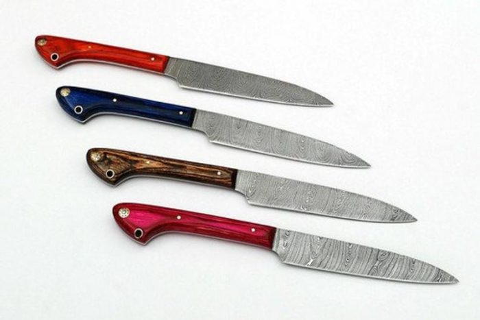 4 PC's Custom Handmade Damascus Steel Chef / Kitchen Steak Knives Set