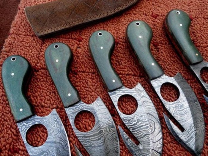 7" Micarta Handle Grip Custom Gut Hook Skinning knives Lot of 5