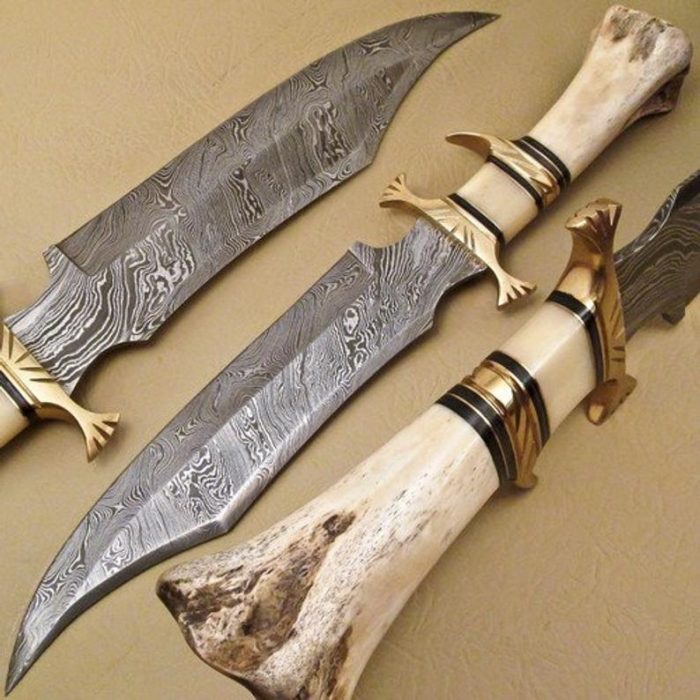 Beautiful Bowie knife In Damascus Pattern With Camel Bone handle