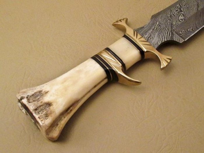 Beautiful Bowie knife In Damascus Pattern With Camel Bone handle